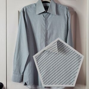 Marco Serussi Camicia Snap Button-up Shirt Blue Geometric Print Medium 39/40